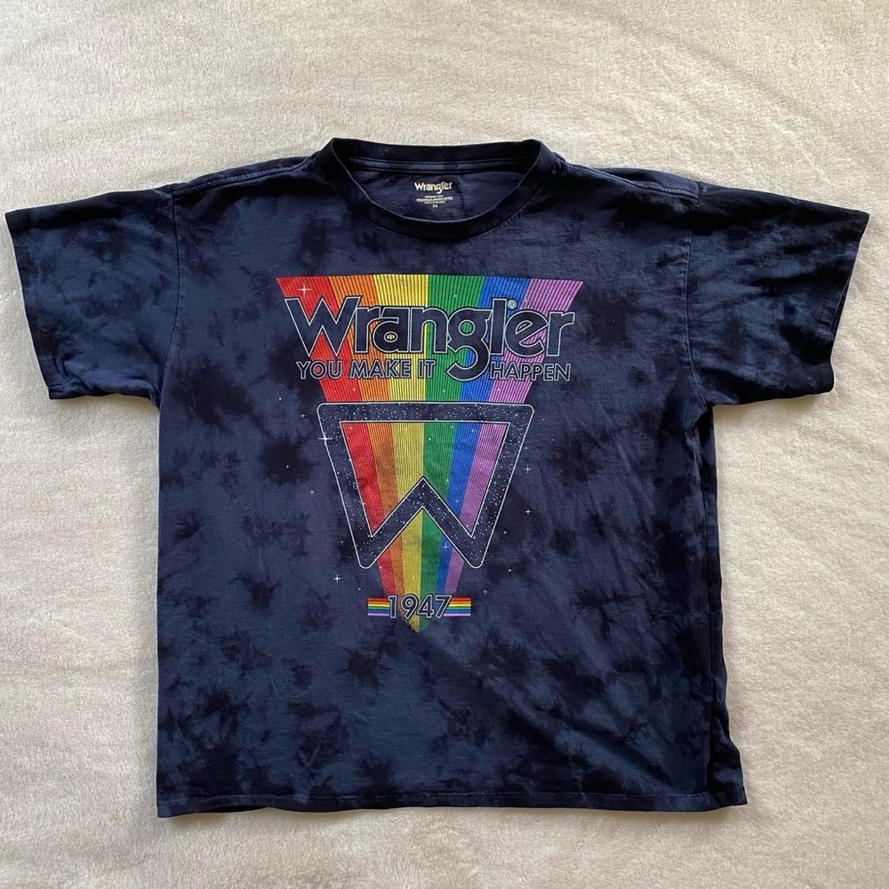 Wrangler x Free People blue tie dye print oversized graphic baggy tee t-shirt XS
